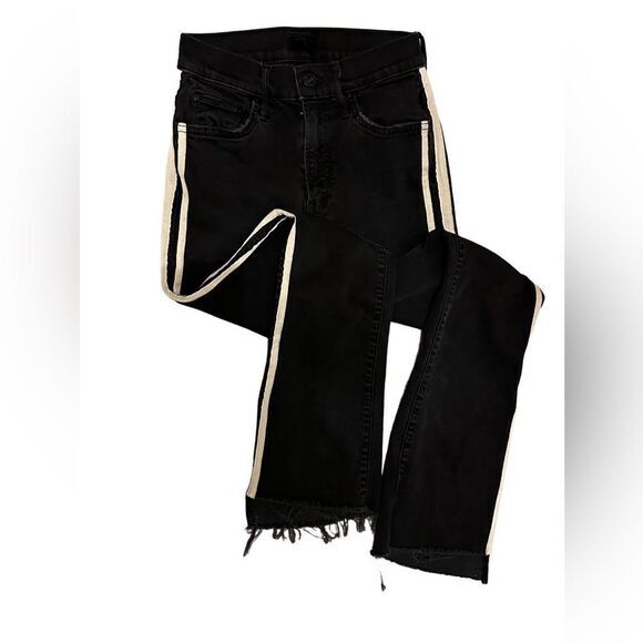 Mother Jean‎ Size 24 Black Insider Crop Step Fray Guilty Racer Stripe Bootcut - Picture 5 of 13